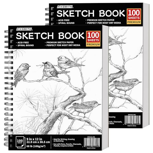 FIXSMITH 9"X12" Sketch Book | 200 Sheets (68 lb/100gsm) Sketchbook| 2 Pack (100 Sheets Each) |Acid Free Drawing Paper | Spiral Bound Sketchpad for Beginners,Artists & Professionals | Bright White - color: Black, size: 9"x12"-2 Pack