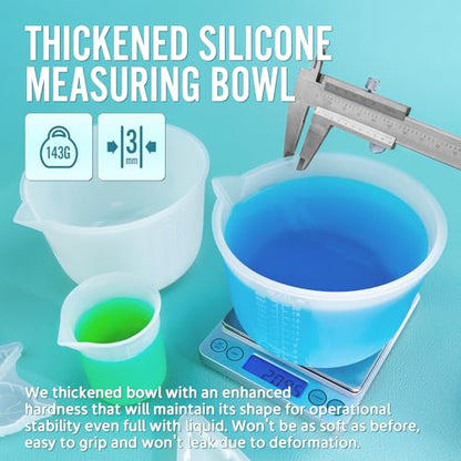 Silicone Resin Mixing Measuring Bowls 2Pcs 600ml/20oz for Resin Supplies, Thickened Reusable Silicone Bowl Cups for Epoxy Mixing, with Stir Sticks, Jewelry Making - size: 2*600ml (Transparent Marks)
