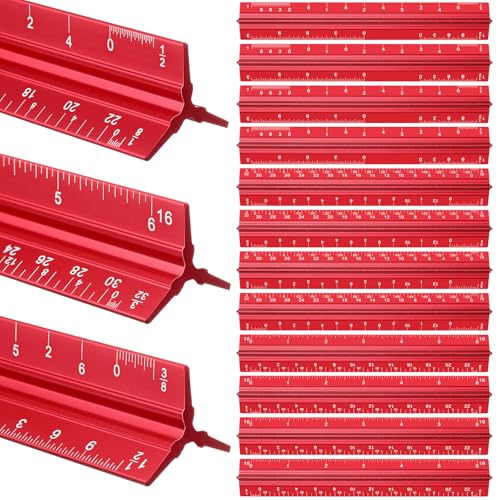 Fumete 12 Pack 6 Inch Architectural Engineering Scale Rulers Small Scale Ruler Pocket Size Scale Ruler Construction Rulers Imperial Measurements for Architects Engineering, Draftsman Drawing(Red) - color: Red