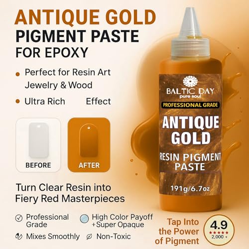 BALTIC DAY Antique Gold Epoxy Resin Pigment Paste, Extra Large 191g (6.7oz) – Metallic Resin Colorant, Highly Concentrated Epoxy Dye, Mica Powder Alternative for Resin Art, Jewelry, Tumblers, Geode & Crafts - color: Antique Gold