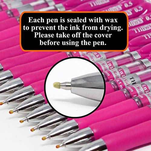 [24 Pens - Pink Ink] Think2 Retractable Gel Pens. (24 Pink) Fine Point (0.5mm) Rollerball Pens with Comfort Grip. - color: Pink