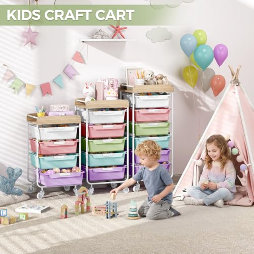 SYKIARIOL Rolling Utility Storage Cart,4 Labeled Ice Cream Colored Drawers - color: Ice Cream, size: 4-Drawer