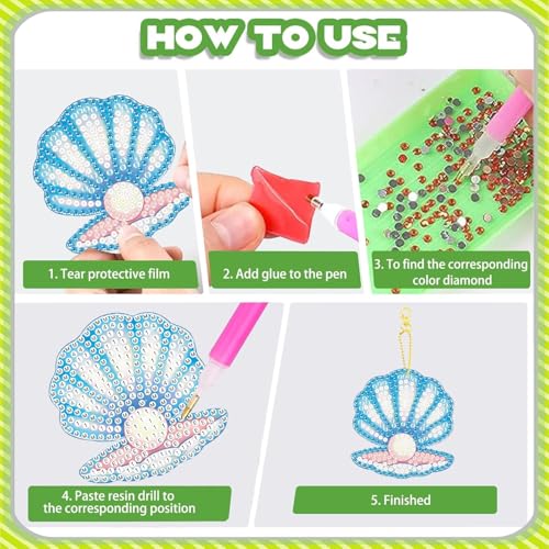 12 PCS Diamond Art Keychain Kits, DIY Diamond Painting Crafts, Beginner Art Kit, Arts & Crafts Gift - color: Marine Animals, size: Animals