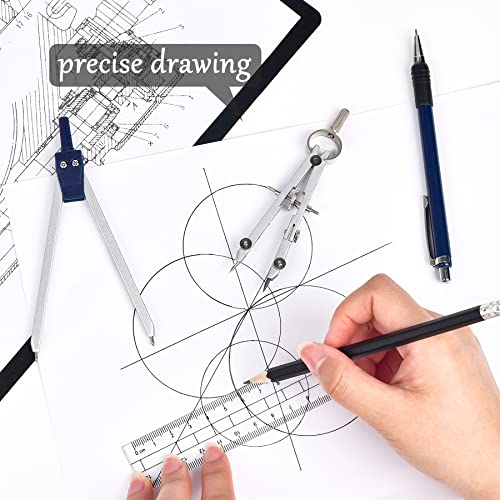 Unjoo 9Pcs Precision Geometry Set Metal Compass,Geometry Tool Set (Blue) | Shatterproof Storage Box, Circle Drafting Tool and Architecture, Drafting Kits for Engineers Students - color: Blue