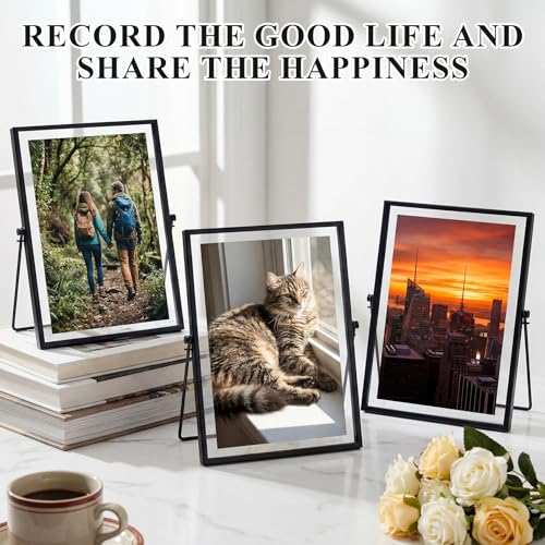 Hoteam 12 Pack Black Floating Photo Frame, 6 x 8 Inches Double Glass Desktop Picture Frames with Metal Stand for Pictures Photos Pressed Flowers Desk Tabletop Display - color: Black, size: 6 x 8 inches