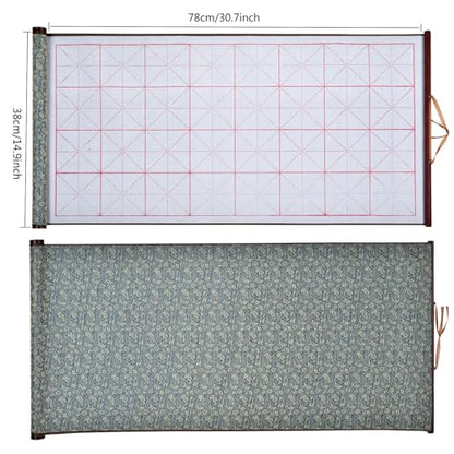 MEGREZ Reusable Water Writing Calligraphy Cloth Set No Ink Practice Kit | 32 grids, 4pcs set, brush pen & water dish, copy template, multi color options, mess-free, calligraphy practice - color: Dark Green