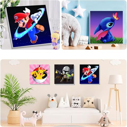 4 Pack Cartoon Paint by Numbers for Kids with Framed Canvas - Wooden Easel - color: MT11763+MT11764+MT11765+MT11766