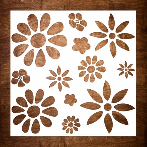 DLY LIFESTYLE Boho Stencil - Small Flowers - 7x7 Inches - DIY Art and Craft - Canvas, Paper, Fabric, Walls, Furniture - color: Boho Flowers 7"x7"