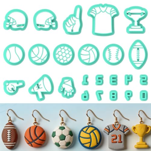 ORIGACH 24 Pcs Football Clay Cutters Set | 14 Rugby Elements Polymer Clay Cutter Shapes with 10 Number Polymer Clay Stamps for Earring Jewelry Making - style: Football