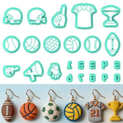 ORIGACH 24 Pcs Football Clay Cutters Set | 14 Rugby Elements Polymer Clay Cutter Shapes with 10 Number Polymer Clay Stamps for Earring Jewelry Making - style: Football