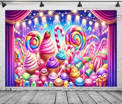 10x8FT Candyland Backdrop Sweet Candy Fest Ice Cream Lollipop Candy Cane Background for Kids Baby Shower Birthday Decorations Girls Sweet Candy Party Vinyl - size: 10x8FT