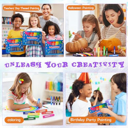 Fulmoon 192 Pcs Tempera Paint Sticks for Kids 24 Colors Washable Quick Drying Paint Sticks Bulk Crayons for Children Art Supplies Paper Wood Glass Rock Poster Canvas 8 Sets
