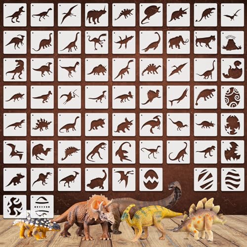 Dinosaur Stencils for Painting, 64 Pcs 3 Inch for Cards Rocks Kid Art | Reusable & Easy to Clean, Prehistoric Dino Accents, Gift Tags, Journals, Scrapbooks, Beginner Friendly - color: Dinosaur