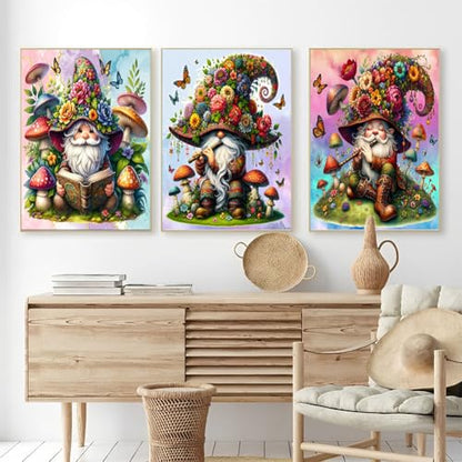 OFRKE Diamond Painting Kits for Adults,3 Pack Flower Dwarf Diamond Art Painting for Beginners, Diamond Round 5D Full Drill Paint with Diamonds Pictures Gem Art Painting Kits DIY Crafts Kits 12x16inch - color: 3pcs-Hat Dwarf