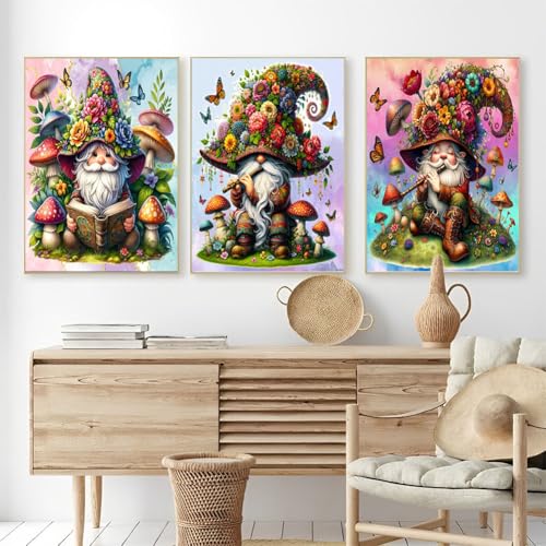 OFRKE Diamond Painting Kits for Adults,3 Pack Flower Dwarf Diamond Art Painting for Beginners, Diamond Round 5D Full Drill Paint with Diamonds Pictures Gem Art Painting Kits DIY Crafts Kits 12x16inch - color: 3pcs-Hat Dwarf