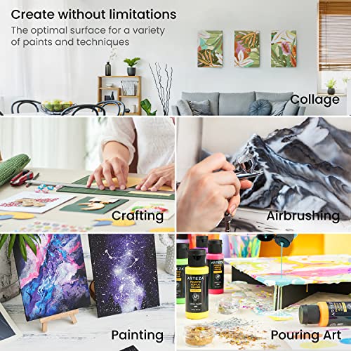 ARTEZA Canvas Panels Multi-Pack, 28 Blank Canvas Boards, 5 x 7, 8 x 10, 9 x 12 and 11 x 14 in, 100% Cotton Pre-Primed Painting Canvases for Acrylic, Oil, Gouache, Pouring, and Crafts - size: 5x7, 8x10, 9x12, 11x14 (Pack of 28)