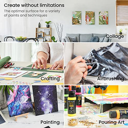 ARTEZA Canvas Panels Multi-Pack, 28 Blank Canvas Boards, 5 x 7, 8 x 10, 9 x 12 and 11 x 14 in, 100% Cotton Pre-Primed Painting Canvases for Acrylic, Oil, Gouache, Pouring, and Crafts - size: 5x7, 8x10, 9x12, 11x14 (Pack of 28)
