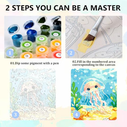 Aestalrcus Paint by Numbers Kit for Kids with Frame, Jellyfish, 8x8 Inch - color: style-17