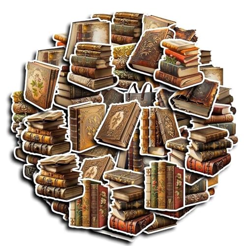 50Pcs Vintage Stickers,Waterproof Vinyl Aesthetic Decorative Sticker Scrapbooking Supplies for Adult Card Making Letters Planner Journaling Junk Journal DIY Water Bottles Cards Art Craft.Books - color: Book