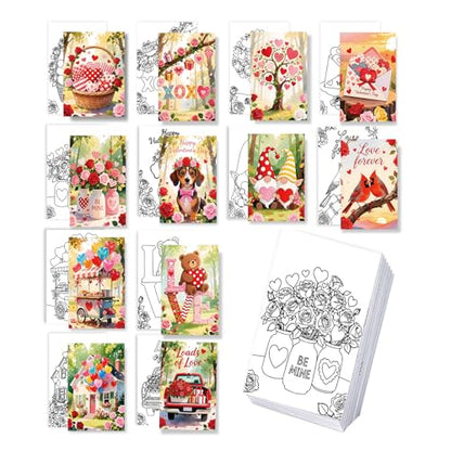 Niteform 12 Packs Valentine's Day Pre Drawn Canvas to Paint， 5x7 in Pre Printed Canvas Boards, Pre Stretched Outline Painting Kits for Beginners, Adults, Party Favors & Romantic Craft Activities - style: 5*7-valentine