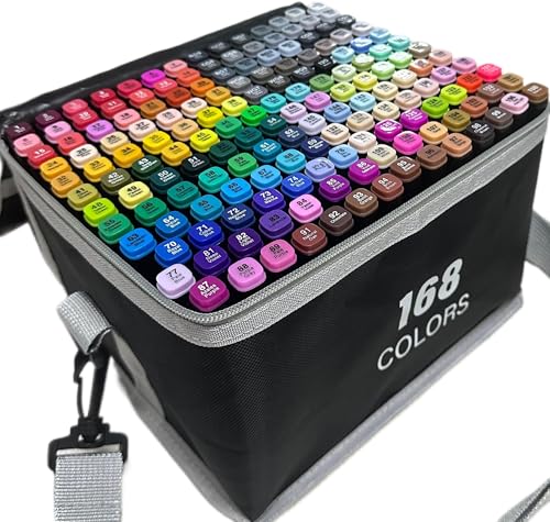 168-Color Dual-Tip Markers Set with Shoulder Bag - Art Markers for Coloring, Drawing & Sketching -Gift for Kids, Teens, Artists - color: 168