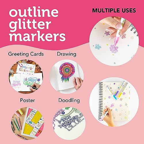 Incraftables Outline Glitter Markers (12 Colors) – Metallic, Double Line Pens, Shimmer Markers for Crafts, Greeting Cards, Drawing - style: Glitter Marker