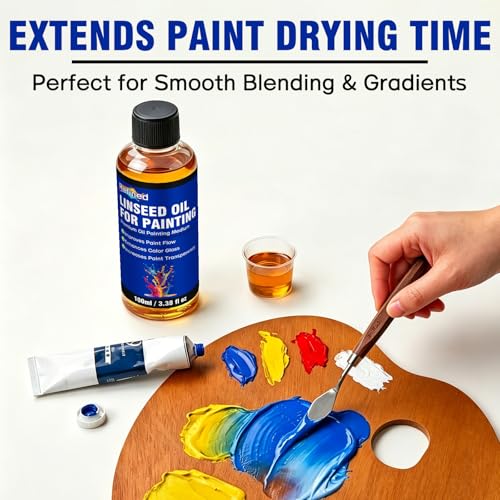 Linseed Oil for Painting 100ml, Refined Linseed Oil, Oil Paint Medium and Thinner for Artists, Improves Flow and Blending, Ideal for Glazing, Enhances Transparency and Gloss Finish - size: 3.38 Fl Oz (Pack of 1)