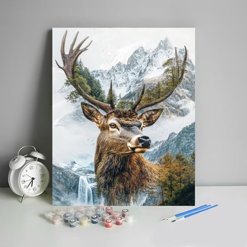 HULDFRDA Paint by Numbers for Adults, Animal Close-up Paint by Number Kits on Canvas, DIY Painting Kit on Canvas Without Frame, Deer Adults' Painting by Number Kit Wall Decor, 16 x20 Inch - color: Color-2