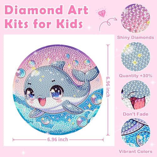 Arttoplus Dolphin Diamond Art Kits for Kids with Round Frame 8x8 inch - color: CC1128-US