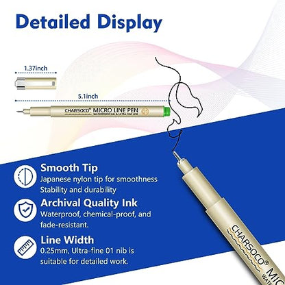 01 Micro Pen, Fine Point Pen with 12 Colors, Waterproof Archival Ink, 0.25mm Fineliner Ink Pens for Artist Illustration, Sketching, Anime, Manga, Technical Drawing and Scrapbooking - color: 12 Colors