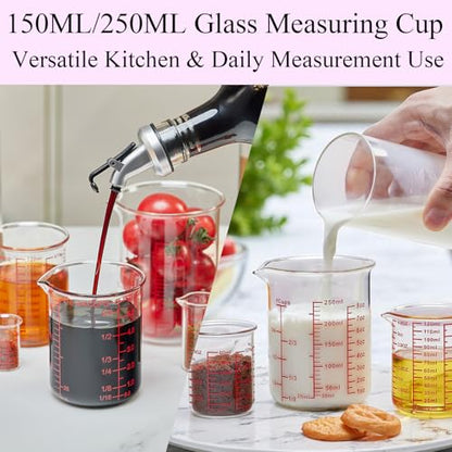 Ackers BORO3.3 Glass Measuring Cup Set, Beaker Style, 7-Piece - size: 5ml/15ml/30ml/60ml/120ml/150ml/250ml