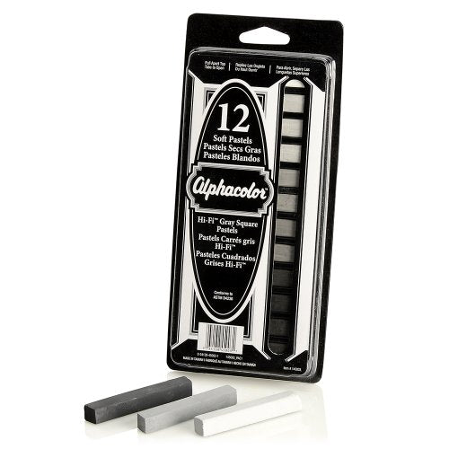 Derwent Alphacolor Soft Square Pastels, 7 Hi-Fi Gray Tones, 12 Pastels per Set (145003)