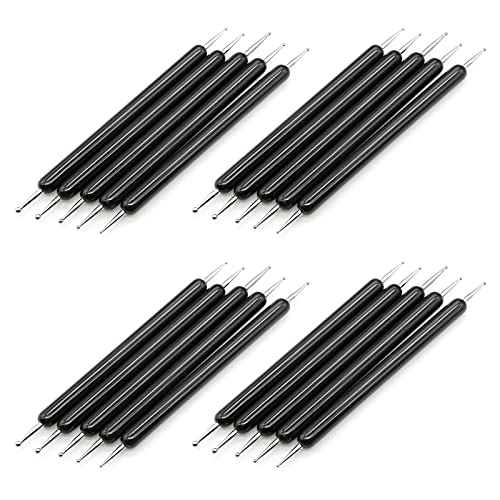 4 Set Embossing Stylus Double End Tracing Dotting Tool, 20 Pcs Ball Embossing Stylus Double End Tracing Dotting Tool for Pottery Clay Craft, Embossing Art (Black) - color: Black