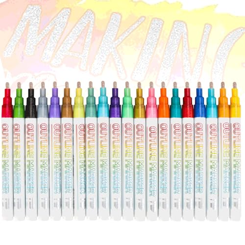 20pcs Outline Marker, Marker Pen for Highlight, Dual-Line Highlighter Outline Marker Set, Metallic Paint Markers for Black Paper Pens Glitter Markers Scrapbook Supplies - size: 1 Count (Pack of 1)