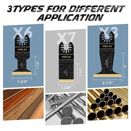 KELIN 16pcs Titanium Oscillating Tool Blades, Universal Multitool Blades | Oscillating Saw Blade for Hard Wood, Metal,Nails, Laminate Flooring, Multi Tool Blades Kits for Milwaukee Dewalt Bosch Ryobi - size: 16 PCS