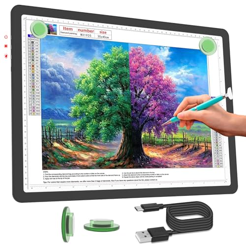 Phylosal Rechargeable A3 LED Light Pad for Diamond Painting, Ultra-Thin Magnetic Tracing Light Box for Drawing, Diamond Art Light Board with Side Button, Super Bright Light Table for Sketching (Black) - color: Black, size: A3 without Handbag