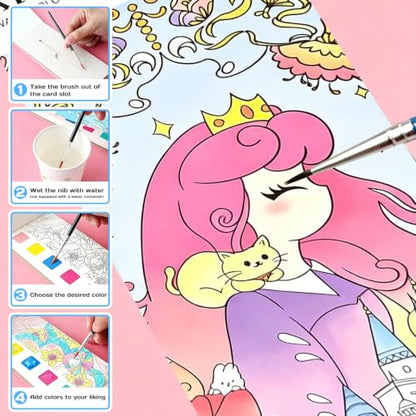 Pocket Watercolor Painting Book, 12-Page Travel Set for Kids 5+ Years, Art Craft Gift for Boys and Girls, Birthday and Christmas Party （Fairy Tale Kingdom - color: Magic Tale Kingdom