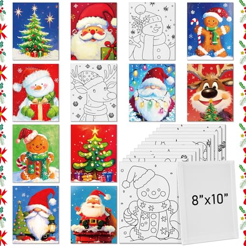 Tinlade 12 Pcs Pre Drawn Canvas for Painting Stretched,Christmas Style - size: Christmas Style