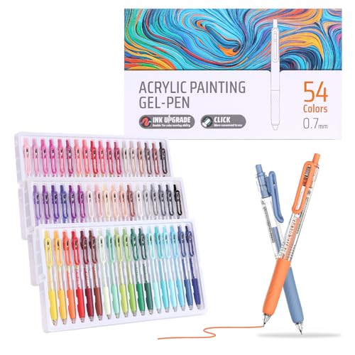 Acrylic Gel Pens for Coloring, 54 Colors Retractable Colored Pens | 0.7mm Tip , Premium Gift Box Set, Perfect for Coloring, Writing, Drawing, Journaling, Note Taking, Black & White Paper - color: 54 colors