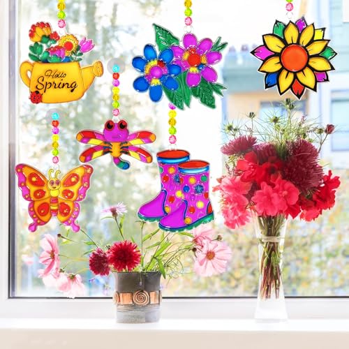 30 Set Spring Flower Butterfly Suncatcher Craft Kits, Spring Floral Crafts | Flower crafts for spring and summer, Easter parties, floral decor, butterfly themes, sunny windows, seasonal art projects - style: Flower