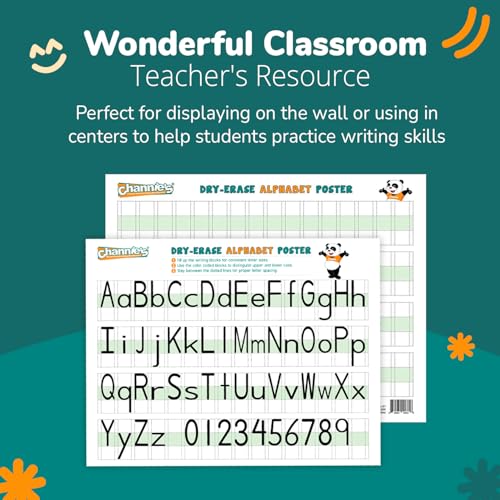 Channie’s Visual Two Sided Large Dry Erase Alphabet & Numbers Poster Board - Size 22” x 17”, Ages 3 and Up, PreK – 2nd Grade - Homeschool Learning Supplies for Summer School Teaching - style: Visual Two Sided Large Dry Erase Alphabet & Numbers Poster Boar