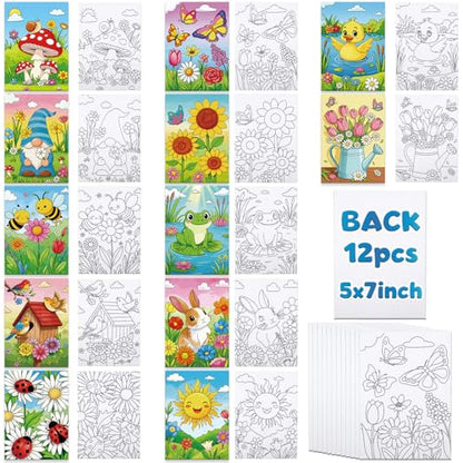 Louise Maelys Pre Drawn Canvas to Paint for Kids, 12 Pack Flowers & Animals - color: SPRING
