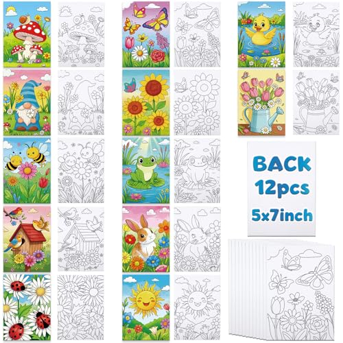 Louise Maelys Pre Drawn Canvas to Paint for Kids, 12 Pack Flowers & Animals - color: SPRING