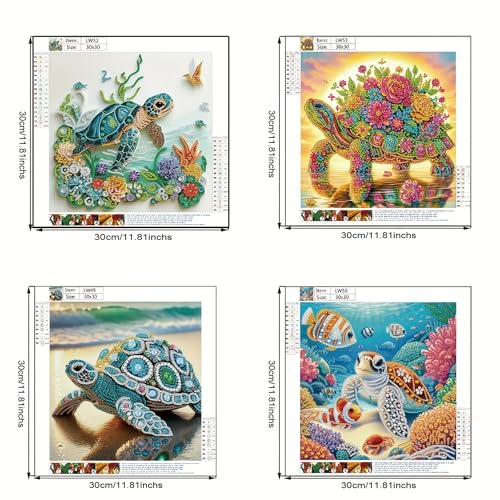 KUFWKEY 4 Pack Sea Turtle Diamond Art Kits for Adults,5d Diamond Painting Kits for Beginner,Crystal Rhinestones DIY Handicrafts,Diamond Mosaic Gem Art,Special Shape Diamond Art,11.81X11.81 inchs - color: turtle