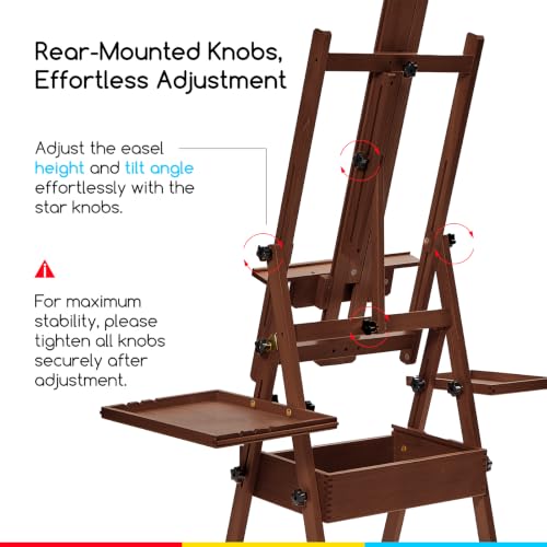 MEEDEN Painting Easel with Storage and Tray: H-Frame Beech Wood Art Easel | Easel Stand for Adults, Artists, Students, Beginners - Adjustable 50"-80" H, Holds Canvas Up to 47 Inches - color: Deep Walnut