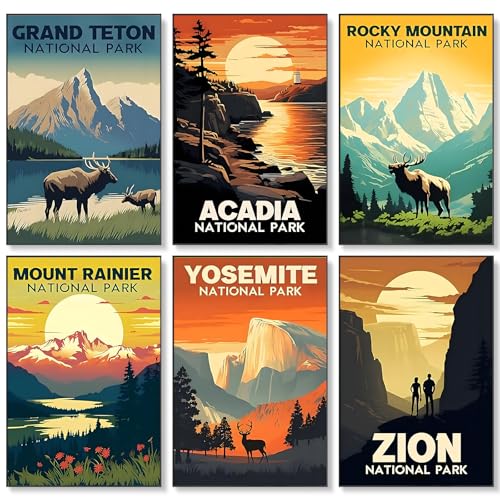 6 Pack Paint by Numbers Kit for Adults Beginner National Park, 8x12 Inch - color: LKOP6P-4