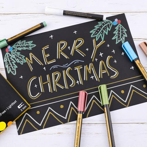 Dyvicl Metallic Marker Pens - Set of 10 Medium Point Metallic Markers for Rock Painting, Black Paper, Card Making, Scrapbooking Crafts, DIY Photo Album - style: 10 Bullet tip
