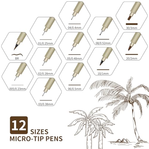 005 Micro Pen, Brown Fine Point Pen with Waterproof Archival Ink, 0.23mm Fineliner Ink Pens for Artist Illustration, Sketching, Anime, Manga, Technical Drawing and Scrapbooking - color: Brown