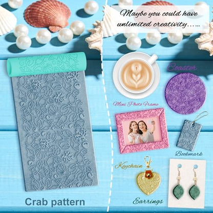 ACRNIGHEET 5 Pcs Polymer Clay Texture Roller, Ocean Themed Clay Roller, Work Like Texture Sheets, Embossing Pottery Stamp, Clays Jewelry Making Kit with Storage Box - color: Ocean