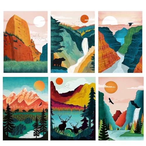 HOIYLDS 6 Packs Paint by Number for Adults Beginners, National Park Painting by Number Kits on Canvas Without Frame,Lanscape Craft Arts for Home Wall Decor - color: LD003